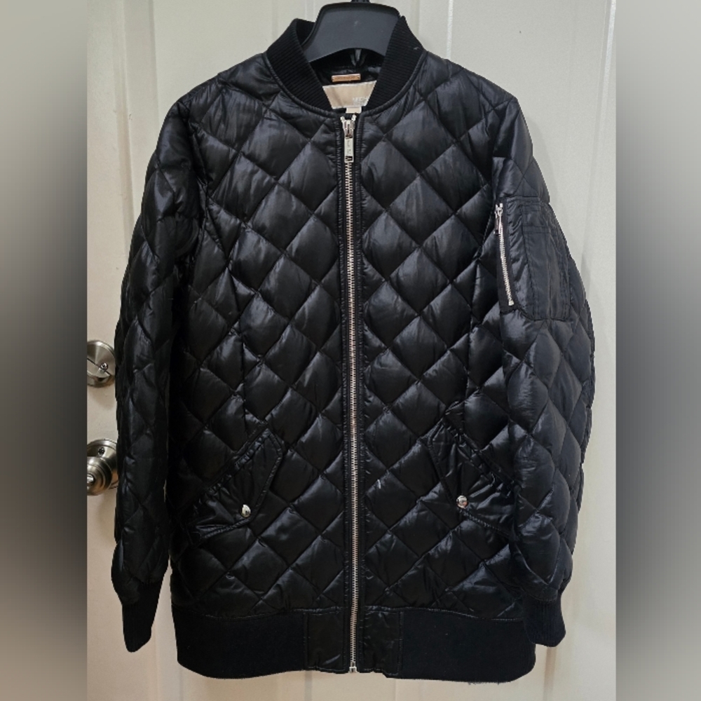 Michael Kors Women Black Quilted Bomber Jacket Size M-EUC